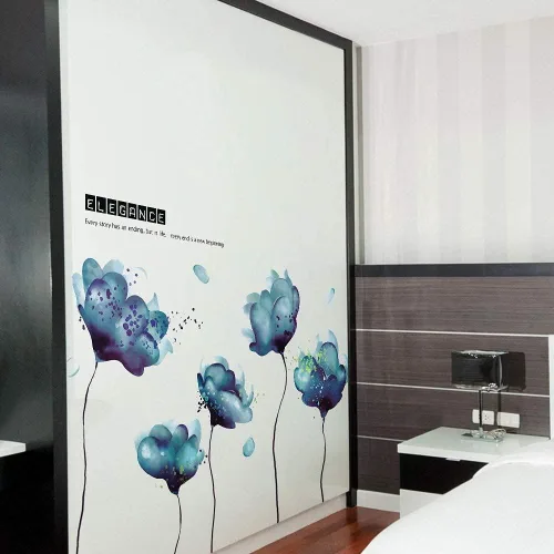 Vista 6 de RW-2003 Removeable 3D Blue Dream Flower Wall Pegatinas DIY Decoración de la pared del hogar, calcomanía de pared para despegar y pegar, murales