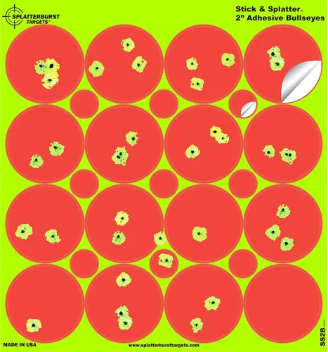 Vista 2 de Splatterburst Targets Paquete de 10 barras y salpicaduras de 2 pulgadas, autoadhesivas, reactivas, rojas, pistola, pistola de aire comprimido