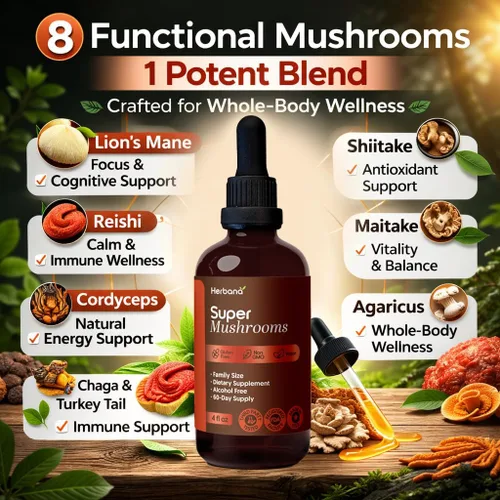 Vista 3 de Super Mushroom Complex 8 en 1 Extracto líquido – Gotas de 4 onzas líquidas con melena de león Reishi Cordyceps Chaga Maitake cola de pavo Shiitake