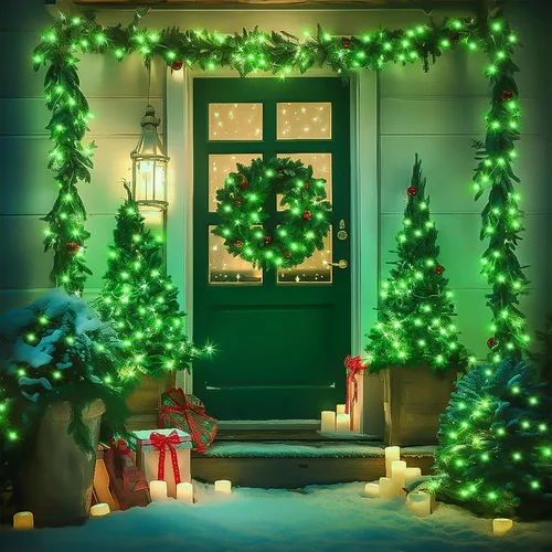 Vista 3 de JMEXSUSS 500 luces LED verdes de Navidad para interiores y exteriores, 8 modos de 163 pies, tira de luces verdes enchufables, cable transparente