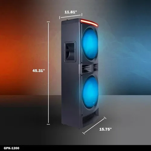 Vista 5 de Gemini - Sistema de altavoces Bluetooth para fiesta de karaoke de 6000 W de potencia máxima con woofers duales de 12 pulgadas, luces LED, micrófono