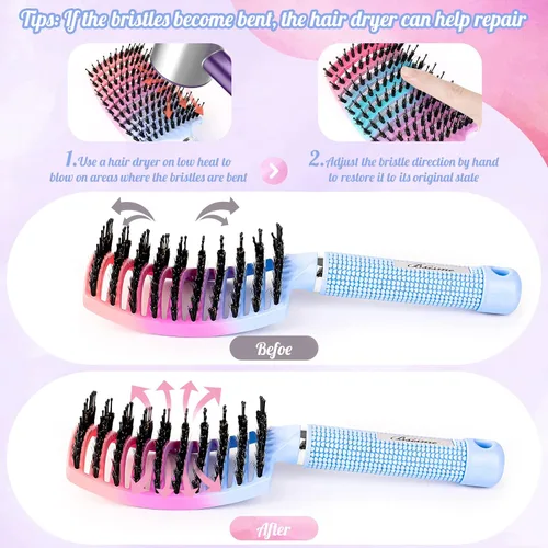 Vista 19 de Bsisme Juego de cepillos para el cabello, cepillo desenredante de Azul y morado.