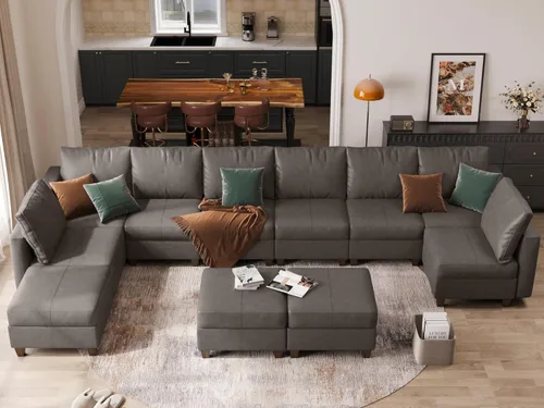 Vista 16 de EASE MOOSE Sofá Seccional Modular en Forma de U con Almacenamiento, Sofá Seccional de Piel Sintética para Sala de Estar, Negro