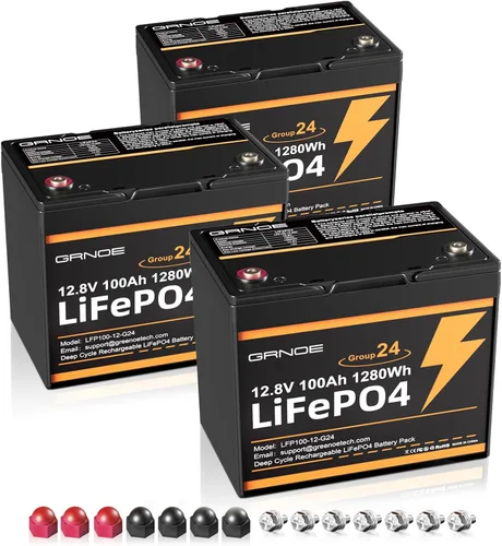 Vista 10 de Batería LiFePO4 de 12 V 100 Ah, batería de litio de ciclo profundo, tamaño grupo 24, BMS de 100 A integrado, más de 15000 ciclos, batería ligera