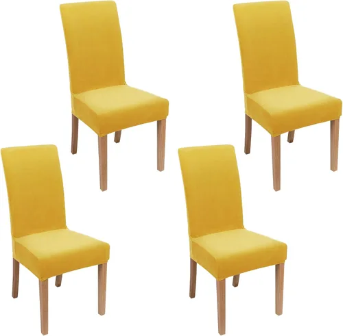 Vista 23 de smiry - Fundas para sillas de comedor de terciopelo elástico y suave, extraíbles, Terciopelo, Beige