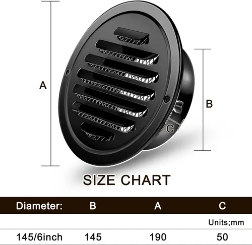 Vista 2 de Zonon Paquete de 4 rejillas de ventilación redondas negras de 6 pulgadas para secadora de acero inoxidable con pantalla de malla para el hogar