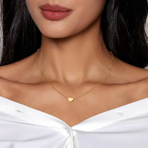 Vista 2 de Zeffy Lindo collar de corazón chapado en oro de 18 quilates con colgante de corazón pequeño, collar de cadena de corazón abierto de oro pequeño