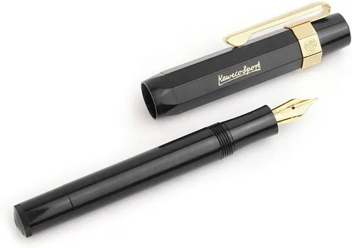 Vista 2 de Kaweco Pluma Estilográfica Sport Classic Negro, Punta Fina Deporte Octogonal Clip Oro.