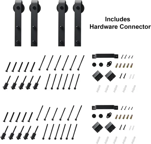 Vista 8 de BARNER HOME Puerta corrediza de granero de 48 x 84 pulgadas, MDF, imprimada, 5 paneles de vidrio, necesita montar, con herrajes de 6.98 pies, mango