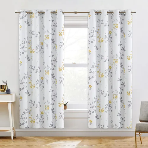 Vista 35 de Beauoop Cortinas Florales 100% Opacas de 54 Pulgadas de Largo, 2 Paneles para Dormitorio, Sala de Estar, Azul Gris y Blanco con Patrón de Flores