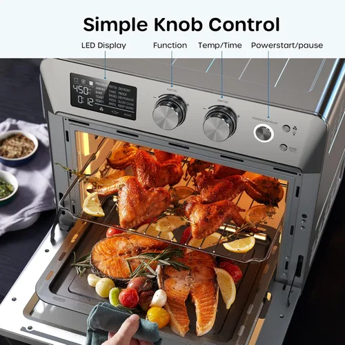 Vista 5 de ECOWELL Freidora de aire de 26.4 cuartos de galón, freidora de pollo 15 en 1, freír al aire, asar, hornear, deshidratar, asar, recalentar