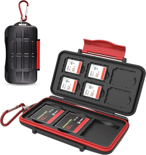 Vista 14 de Kiorafoto Estuche Porta Tarjetas SD SDHC SDXC de 12 Ranuras Profesional, Resistente al Agua, Anti-Shock, Protector de Almacenamiento de Tarjetas