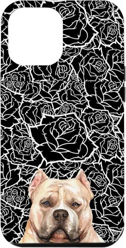 Vista 26 de Funda para iPhone 16 American Bulldog Bully Dog Rose Flower Negro Blanco