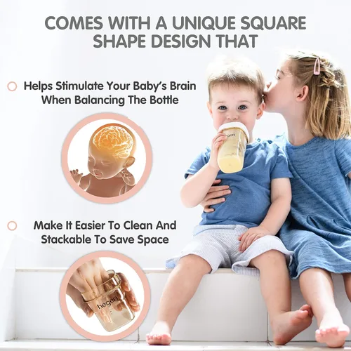 Vista 4 de hegen Biberones - Biberones anticólicos de cuello ancho - Sistema de lactancia materna de 5 onzas con tetinas de flujo lento
