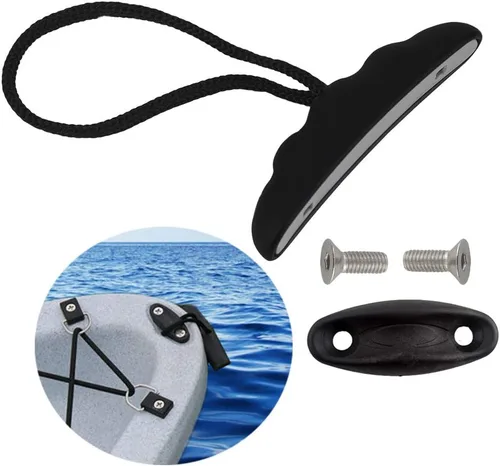 Vista 3 de Kit de transporte de asas de kayak, resistente, mango en T con cable para transporte de canoa, paquete de 2, color negro