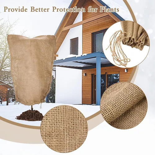 Vista 5 de 2 bolsas de arpillera para plantas de invierno, 29 x 41 pulgadas, reutilizables, protección contra congelación con cordón, cubiertas cálidas