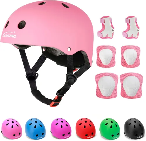 Vista 11 de KAMUGO - Casco ajustable para niños, con equipo de protección deportiva, rodilleras, coderas, muñequeras para niños de 2 a 8 años, para niños
