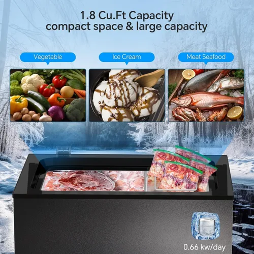 Vista 5 de Kismile Congelador de Pecho de 1.8 Pies Cúbicos con Cesta Extraíble de Pie Libre con Puerta Superior que se Abre Congelador Compacto con Temperatura
