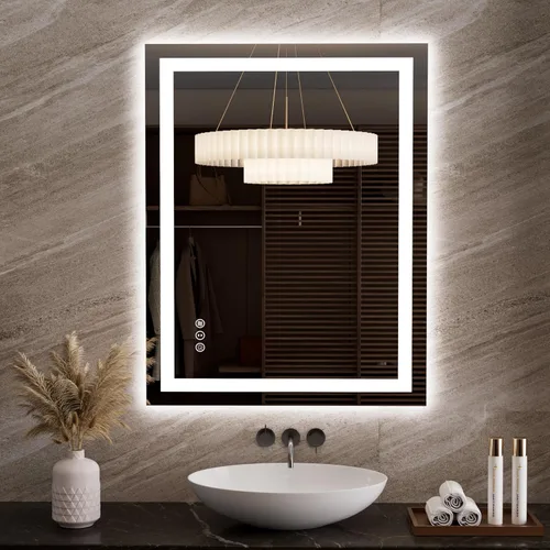 Vista 59 de LOAAO Espejo de baño LED de 32 x 32 pulgadas con luces, antiniebla, regulable, retroiluminado + iluminado frontal, espejo de tocador de baño