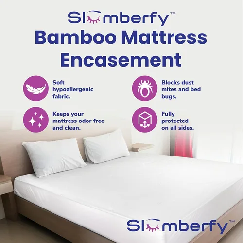 Vista 2 de Slumberfy - Funda de colchón impermeable para colchón hipoalergénico de bambú Funda de colchón con cremallera tamaño California King - 72 x 84