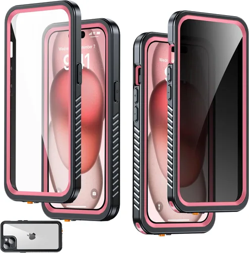 Vista 22 de Funda impermeable para iPhone 15, protector de pantalla de privacidad integrado y protector de pantalla HD [IP68 bajo el agua] a prueba de golpes a
