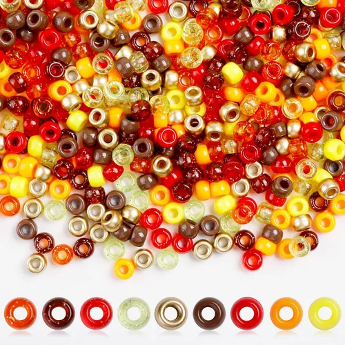 1000 piezas de cuentas de pony a granel, kit de 5 estilos de cuentas de pelo marrón para hacer trenzas y pulseras, decoración artesanal de otoño