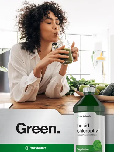 Vista 7 de Horbäach Gotas líquidas de clorofila 100 mg 32 onzas (2 botellas de 16 onzas) Sabor natural de menta Vegetariano, sin OMG, suplemento sin