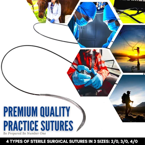 Vista 6 de Sutures Thread with Needle (24 Mixed 2/0, 3/0, 4/0) - Practicing Suturing; Taxidermy; Military Tactical Drill, Hospital Clinic Rotation, Camping