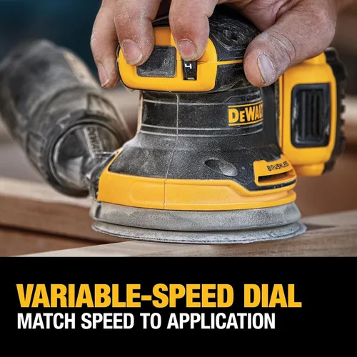 Vista 8 de DEWALT Lijadora orbital inalámbrica 20V MAX, herramienta de lijado de 5 pulgadas, 2.0Ah, 8,000-12,000 OPM, dial de velocidad variable, bolsa