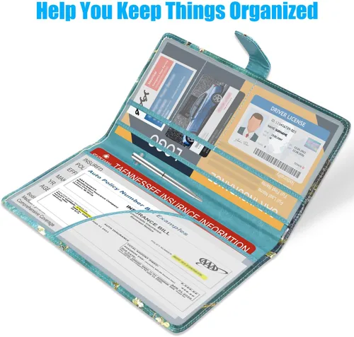 Vista 2 de DMLuna Soporte para Registro de Coche y Seguro, Organizador de Cuero para Documentos de Vehículo en Guantera, Accesorios de Compartimento para Auto