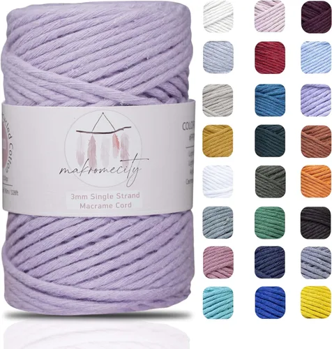 Vista 153 de Makromecity, Cordón de macramé de un solo hilo de 3 mm x 100 yardas (300 pies) de 3 mm de cordón de algodón azul bebé para arte y manualidades