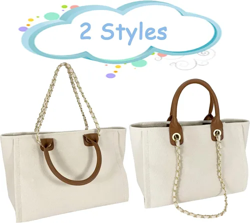 Vista 4 de Tote Bag for Women Canvas Handbag Removable Chains Shoulder Bag Daily Essentials Casual Work Bag Stylish Satchel Canvas Purse