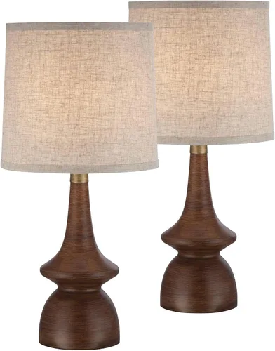 360 Lighting Rexford - Juego de 2 lámparas de mesa modernas de mediados de siglo de 24 pulgadas de alto, madera sintética marrón nogal, pantalla de