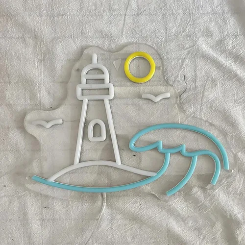 Vista 6 de Letrero de neón para decoración de pared, letreros LED de sol ondulado, letreros de neón para pared de dormitorio con interruptor regulable