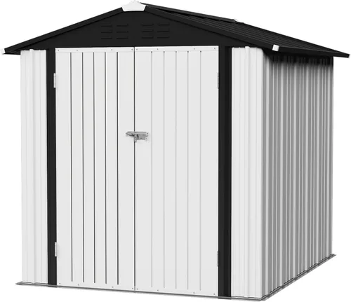 Vista 13 de Flamaker Cobertizo de almacenamiento de 5 x 3 pies, impermeable, de metal, para jardín, con puerta con cerradura, cobertizo de herramientas