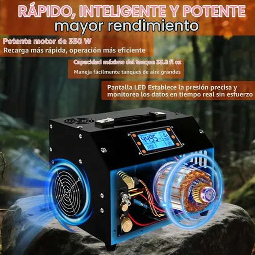 Vista 8 de TUXING Compresor de aire PCP de 4500 psi, compresor de rifle de aire con pantalla de control LCD luminosa, sin aceite/agua, transformador