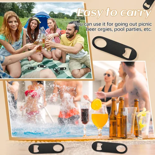 Vista 5 de 24 abridores de botellas planos de 3.5 x 1.18 pulgadas, abridor de botellas de cerveza de acero inoxidable negro, hoja de barra resistente, abridor