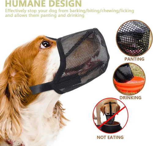 Vista 3 de Whongkidz Bozal para perros de tamaño extra pequeño, cubierta de boca de perro de malla de aire, permite beber sin morder y masticar para perros que