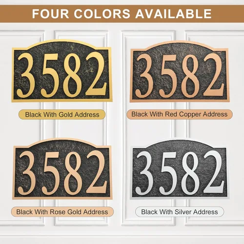 Vista 2 de Señal de Dirección Montada en Césped - Letrero Personalizado de Número de Casa con 2 Estacas Sólidas de Metal, Números de Dirección para Exterior