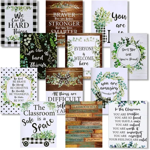 Sepamoon 12 pósteres motivacionales para decoración de aula, letreros de granja, arte inspirador para pared, decoración de tablón de anuncios,
