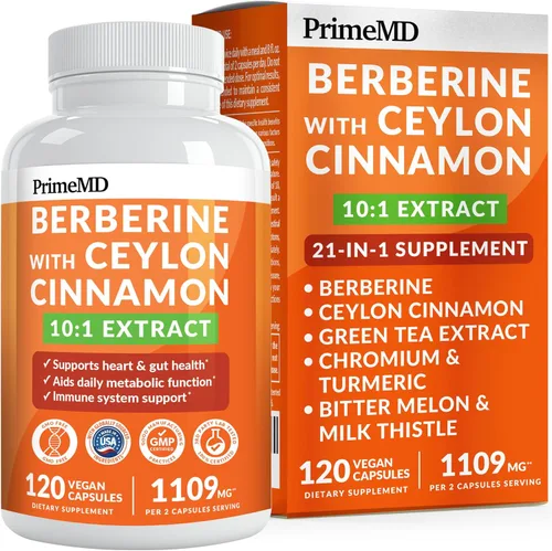 Suplemento de berberina 21 en 1 con cápsulas de canela de Ceilán, dihidroberberina con cromo, melón amargo y extracto de té verde, berberina con