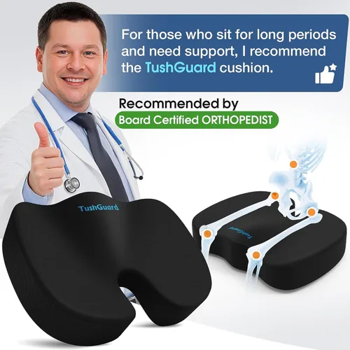 Vista 5 de TushGuard - Cojín de asiento para silla de oficina de espuma viscoelástica antideslizante, cojín de escritorio para la espalda, coxis, ciática