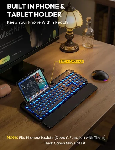 Vista 5 de Teclado y mouse inalámbricos, máquina de escribir retroiluminada con Verde Aqua