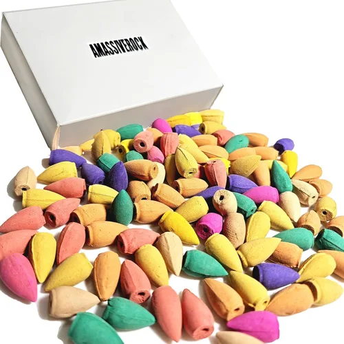 Conos de incienso de reflujo (60 conos) conos de incienso en cascada, sándalo, lavanda, rosa, jazmín, lirio, té verde, aromas naturales, conos de