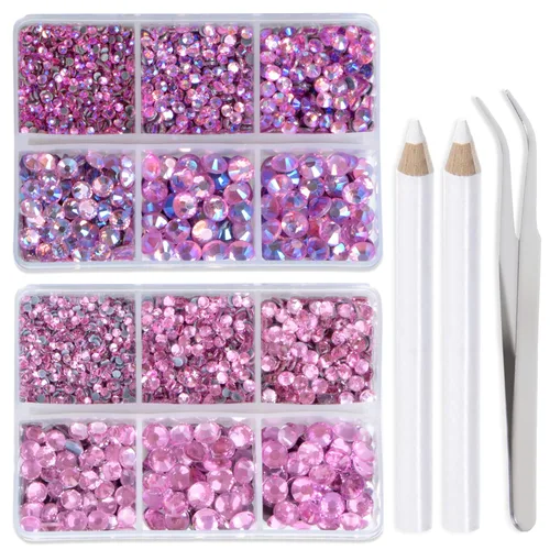 Vista 22 de LPBeads 6400 unidades de diamantes termoadhesivos de 12 colores con parte trasera plana, 5 tamaños mixtos, gemas de cristal redondas con pinzas