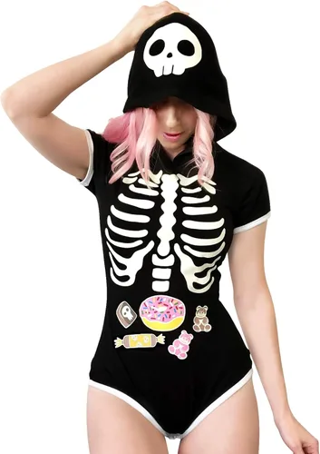 Littleforbig Mameluco de entrepierna con botón para amantes de los pañales para bebés adultos (ABDL) Sweet Reaper Night-Glow Halloween