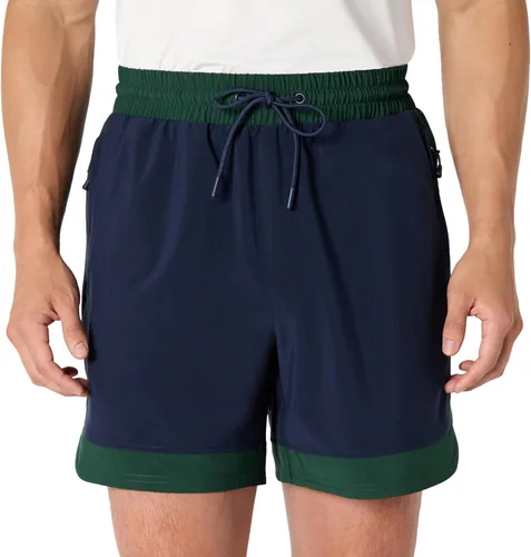 Vista 8 de Yaxa Essentials Men's Athletic Performance Stretch Contrast Woven Gym Training Short with 6" Inseam