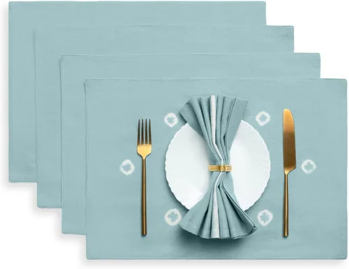 Folkulture Juego de 4 manteles individuales de 13 x 19 pulgadas, manteles individuales 100% algodón azul para decoración de mesa de comedor,