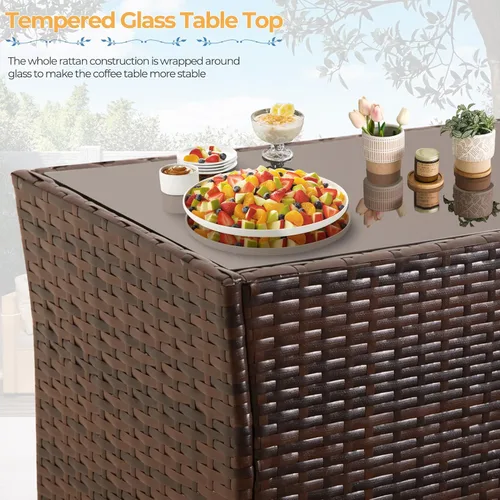 Vista 5 de FHFO Juego de muebles de patio al aire libre de 4 piezas, juego de sofá seccional de muebles de patio de conversación, mesa y sillas de ratán y sofá