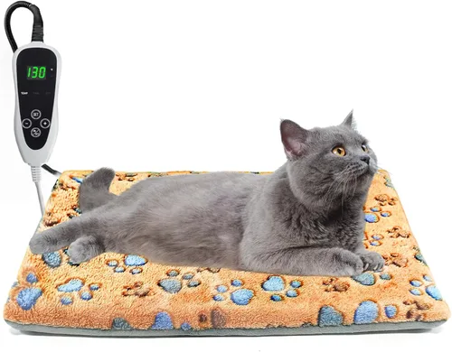 Vista 13 de GOLOPET Almohadilla térmica para gatos redonda de 16 pulgadas, piel exterior impermeable e interruptor de termostato inteligente, cama térmica
